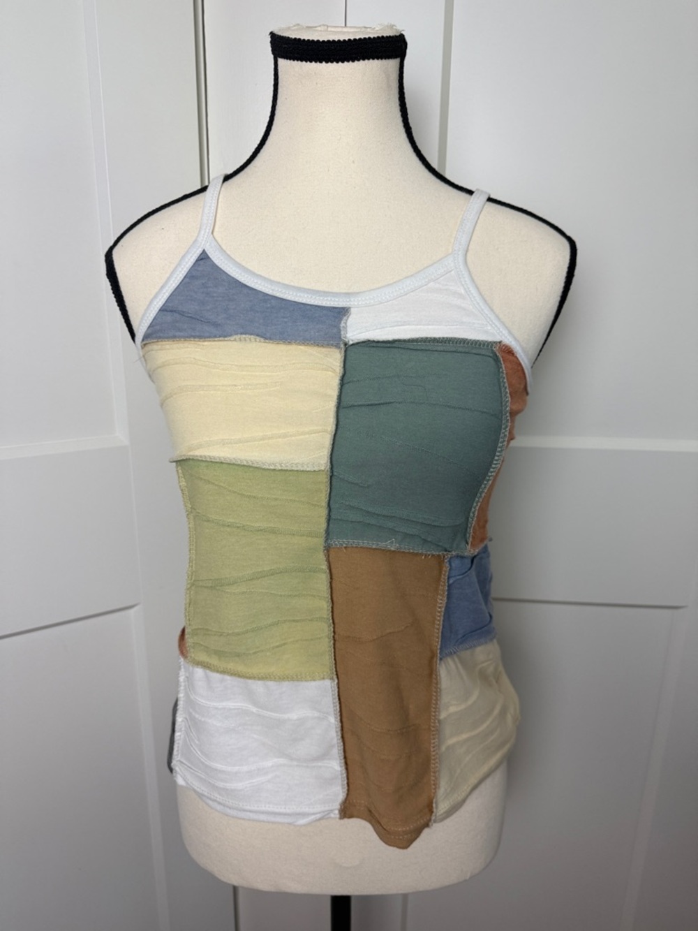 NWT Patchwork Multicolor Spaghetti Strap Tank Top cottage core bohemian small